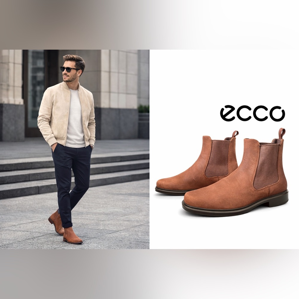 Ecco Men’s Tan Helinski 2.0 Chelsea boot Business Casual Office Size EU 34/9.5